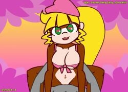 1boy 1girls animated anthro belly_button big_breasts big_hair blonde_hair breasts brown_fur cowgirl_position dixie_kong dixie_kong_animation_(minus8) donkey_kong_(series) eyeshadow female green_eyes grey_body hat heart-shaped_pupils long_hair male male/female minus8 monkey monkey_girl navel nintendo pink_hat sex tagme
