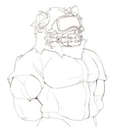 anthro barazoku biceps big_muscles bondage clothed clothing eyewear felid gag gagged goggles hand_behind_back lion male mammal muscular muscular_anthro muscular_male muscular_sub pantherine restrained reykn solo submissive