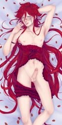 1male dakimakura erection glasses green_eyes grell_sutcliff kuroshitsuji long_hair male male_only penis red_hair solo vexxx