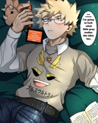 bakugou_katsuki blonde_hair boku_no_hero_academia glasses katsuki_bakugou male_only my_hero_academia nerd not_porn red_eyes sleepy_kawaii_snail