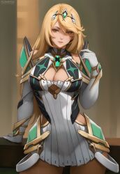 1girls big_breasts blonde_hair breasts cleavage female female_only flowerxl legs mythra nintendo solo tagme xenoblade_(series) xenoblade_chronicles_2 yellow_eyes