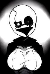 ai_generated bald bald_female big_breasts big_smile black_coat breasts cracked_skin cracks creepy creepy_smile curvy female female fully_clothed gaster looking_at_viewer monochrome no_color pixai rule_63 rule_63 scientist simple_background solo staring_at_viewer undertale undertale_(series) up_close upper_body white_pupils white_sweater