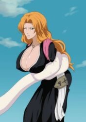 ayaka_(artist) big_breasts bleach bondage cleavage kimono matsumoto_rangiku mole orange_hair restrained tentacle wide_hips