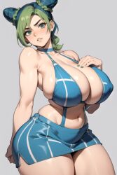 1girls ai_generated big_breasts breasts daidouji_(artist) daidoujipv double_bun female green_hair hair_bun hair_buns looking_at_viewer original short_hair solo tagme thick_thighs