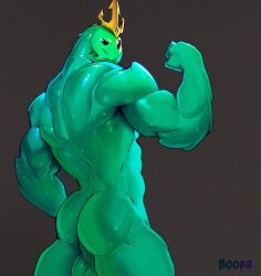 1boy 2024 ass b0opalabu backsack balls butt crown_only epic_games fist flexing fortnite genitals glistening glistening_body goo_creature goo_humanoid hi_res humanoid looking_at_viewer male male_only mostly_nude muscular one_eye_half-closed poseidon_(fortnite) rippley rippley_(fortnite) simple_background smile smirk solo solo_focus teal_body