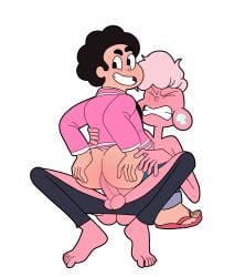 2boys anal ass barefoot bottomless cartoon_network clenched_teeth erection feet gay gem_(species) iyumiblue lars_barriga male_only off_colors_(steven_universe) pink_skin smile spreading_ass steven_quartz_universe steven_universe transparent_background wince