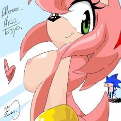 amy_rose anthro blue_fur breasts female furry hedgehog huge_eyes male mammal mostly_nude nipple solo_focus sonic_(series) sonic_the_hedgehog tagme toony