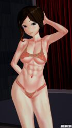 1girls abs arrancon bikini bikini_bottom bikini_top brown_hair brown_hair_female coco_adel nipple_slip pose posing rwby