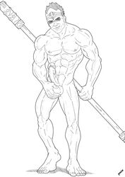 1boy bara barefoot big_penis boner enslaved:_odyssey_to_the_west erection foreskin gninrom human male male_only monkey_(enslaved:_odyssey_to_the_west) monochrome muscles muscular muscular_male nude penis schizoid solo testicles uncircumcised