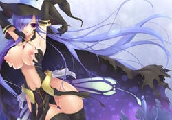 1girls clothing erect_nipples fatima female gloves hair_over_one_eyes hat huge_breasts jewelry long_hair luminous_arc luminous_arc_2 nakano_sora navel nipple_slip nipples open_mouth purple_eyes purple_hair solo stockings thighhighs witch witch_hat