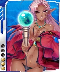 00s breasts card_(blue-hr) card_(medium) circe_(taimanin_asagi) cleavage dark-skinned_female dark_skin elf female female_focus kagami_hirotaka kilke lilith-soft official_art pink_hair pointy_ears red_eyes smile solo taimanin_(series) taimanin_asagi taimanin_asagi_battle_arena taimanin_asagi_battle_arena_all_card_gallery taimanin_asagi_kessen_arena