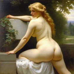 abstract ai_generated ass back big_ass blonde_hair blue_eyes breasts curly_hair curvy female lips long_hair medium_breasts nude presenting realistic smile solo thick_thighs william_bouguereau