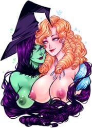 ashiori-chan big_breasts blonde_hair breasts duo elphaba female female_only glinda green_skin hat nipples the_wizard_of_oz wicked wicked_witch_of_the_west witch witch_hat