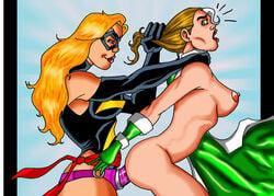 2girls 5_fingers anna_marie areola areolae avengers big_breasts black_gloves black_leotard blonde_hair blue_eyes bottomless breasts brown_hair carol_danvers clothed clothed_female clothed_male_nude_female clothes clothing color colored costume domino_mask elbow_gloves female female/female female_only female_penetrated female_penetrating femdom femsub from_behind gloves green_eyes green_gloves homo_superior human large_breasts leotard light-skinned_female light_skin lipstick long_gloves long_hair looking_back makeup marvel marvel_comics mask mouth_open mrfuzzynutz ms._marvel_(carol_danvers) multiple_females multiple_girls mutant naked nipples no_bra no_panties no_underwear nude nude_female nudity open_eyes open_mouth penetration pulling_hair red_lips red_lipstick rogue_(x-men) sash sex sex_toy simple_background smirking strap-on superheroine topless two_tone_hair uncensored white_hair x-men yuri