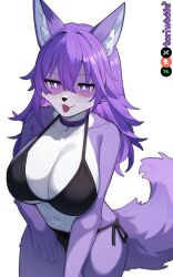 1girls ai_generated big_breasts bikini breasts curvy cute dog_ears dog_girl doggirl female female_focus female_only furry highres hips huge_boobs huge_breasts long_hair patreon_username petgirl purple_ears purple_eyes purple_hair purple_skin purple_tail standing thick_thighs thighs tongue tongue_out tori toriwoofs watermark wavy_hair white_skin white_skinned_female wide_hips wolf_ears