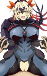 blonde_hair cyborg dinomorphia_kentregina dinosaur_girl duel_monster facial_markings female golden_eyes holding_hands mostly_clothed ponytail smile tagme_(artist) tail tight_clothing vaginal_penetration yu-gi-oh!