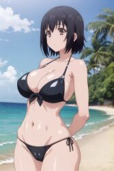 ai_generated beach black_hair black_hair_female fingering_herself kotone_shirakawa naked overflow_(series)