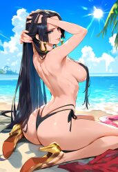 1girls ai_generated ass ass ass_focus back back_view bare_arms bare_legs bare_shoulders bare_thighs beach big_ass big_breasts big_butt bikini bikini_bottom bikini_top black_hair blue_eyes blush boa_hancock clothed clothing color female female_focus female_only geo-san hi_res jewelry large_breasts light-skinned_female light_skin long_hair looking_at_viewer one_piece sand sea shounen_jump solo solo_female tagme thick_thighs topless water