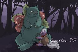 2009 color interspecies larvitar_(artist) licking male male_only multiple_males nintendo nude outdoors penis pokémon_(species) pokemon pokemon_rgby scar size_difference tagme venusaur wartortle yaoi