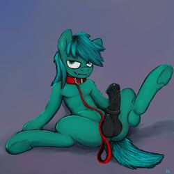 2013 ass balls collar equine erection green_eyes green_fur green_hair hair hladilnick horse horsecock leash looking_at_viewer my_little_pony original_character penis plain_background pony presenting smile solo spread_legs spreading