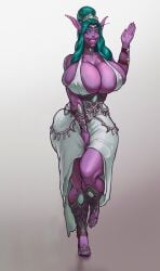 edit edited feet huge_ass huge_breasts iranon night_elf purple_skin tyrande_whisperwind white_dress world_of_warcraft