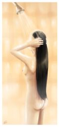 1girls black_hair female female_only gyakuten_saiban hair_down hands_behind_head hands_on_hair long_hair maya_fey naked nude saurien shower solo