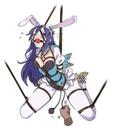 1girls anal arms_behind_back blue_eyes blue_hair blush bondage bound_legs breasts bunny_ears bunny_girl bunnysuit double_penetration drooling easter eudetenis female female_focus femsub fire_emblem fire_emblem_awakening fire_emblem_heroes gag harness_ball_gag harness_gag high_heels long_hair lucina_(fire_emblem) lucina_(spring)_(fire_emblem) medium_breasts nintendo object_insertion one_eye_closed petplay saliva saliva_trail sex_toy solo_focus submissive_female suspension vaginal_penetration very_long_hair