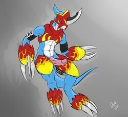 anthro armor claws digimon flamedramon male male_only penis razr solo tagme