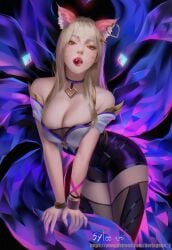 1girls 9_tails ahri artist_name blonde_hair_female female female_focus female_only k/da_ahri k/da_series kemonomimi kitsune kitsunemimi kumiho kyuubi league_of_legends nine_tailed_fox on_model riot_games syleeart vastaya