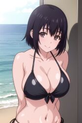 ai_generated beach bikini black black_bikini black_hair black_hair_female black_swimsuit black_swimwear kotone_shirakawa overflow_(series)