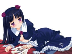 blush breasts dress gokou_ruri gothic_lolita hairband highres lolita_fashion mole my_little_sister_can't_be_this_cute nakajima_yuka nipples open_clothes ore_no_imouto_ga_konna_ni_kawaii_wake_ga_nai pantyhose pointy_chin purple_eyes