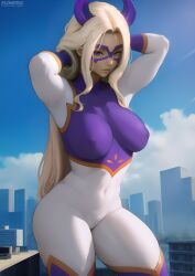 blonde_hair breasts clothing female female_only flowerxl hero_outfit_(mha) mount_lady my_hero_academia nipples_visible_through_clothing solo