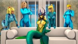 3d anthro armor beauty_mark black_sclera blonde blonde_hair blue_eyes bodysuit commission commissioner_upload couch crack_pairing crossover crossover_pairing crossover_ship crossover_shipping crown eastern_and_western_character female female_only headgear human imminent_sex interspecies league_of_legends long_hair marai meme merfolk mermaid metroid metroid_other_m monster_girl multiple_girls naked nami_(league_of_legends) nude orange_eyes piper_perri_surrounded ponytail samus_aran sarah_bryant sarah_bryant_(model) sfm smile source_filmmaker source_filmmaker_(artwork) split_form super_smash_bros._brawl super_smash_bros._ultimate surrounded surrounded_by_women theboobedone topless yuri zero_suit zero_suit_samus