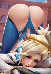 ai_generated angela_ziegler bent_over big_ass big_breasts big_butt blonde_hair blue_eyes face_down_ass_up galszip mercy overwatch overwatch_2