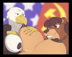 anthro bald_eagle bear jane_(spotty_the_cheetah) lactation natasha_(spotty_the_cheetah) soviet_union spotty_the_cheetah united_states_of_america yuri