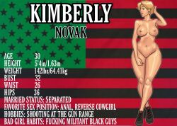 1girls 2021 african-american_flag blacknwhitecomics blonde_hair character_sheet curvaceous curvy female information_sheet kimberly_novak measurements short_hair solo solo_female stats text thick_thighs uncensored voluptuous wide_hips yair