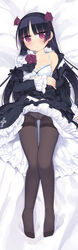 1girls black_hair blush bra breasts dakimakura feet female flower gokou_ruri gothic_lolita hi_res kashiwamochi_yomogi legs lingerie lolita_fashion long_hair lying my_little_sister_can't_be_this_cute open_clothes ore_no_imouto_ga_konna_ni_kawaii_wake_ga_nai panties panties_under_pantyhose pantyhose pointy_chin purple_eyes purple_rose rose solo underwear