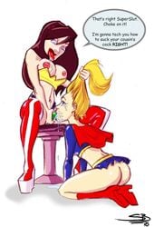 2girls dc_comics female multiple_girls sketchybehaviour strap-on supergirl wonder_woman wonder_woman_(series) yuri