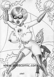 aries_(artist) bondage disney elastigirl helen_parr monochrome nipples pixar smooth_skin syndrome the_incredibles