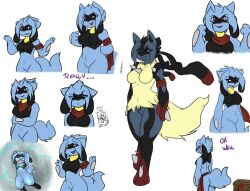 big_breasts dewwydartz female female_lucario lucario may_(dewwydartz) mega_lucario pokemon pokemon_(species) riolu tagme