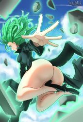 1girls ass big_ass bottomless dat_ass female female_only green_eyes green_hair huge_ass one-punch_man short_hair sol-sama_d2 solo tatsumaki telekinesis thick_thighs thighs