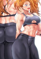 1girls abs biceps big_ass big_breasts blue_eyes bricc captain_mizuki daraz18aka earrings female hi_res high_ponytail jewelry large_breasts long_hair mature_female multiple_views muscles muscular muscular_arms muscular_back muscular_female obliques one-punch_man open_mouth orange_hair ponytail red_hair simple_background taller_girl thick white_background yoga_pants