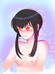 1girls black_hair blush breasts celestia_ludenberg danganronpa danganronpa:_trigger_happy_havoc female female_focus female_only light_skin oniontina red_eyes small_breasts solo solo_focus straight_hair