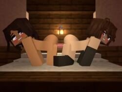 2girls 3d angel_(arc3rglass) animated bed beveledblock blender brown_hair dildo doggy_style elbow_gloves female lesbian mida_(beveledblock) minecraft mostly_nude mp4 naked no_sound nude purple_eyes red_eyes sex_toy tagme thighhighs video