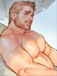 facial_hair male_chest peggy9ty solo_male sunlight umbrella