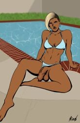 1futa balls big_balls big_breasts big_penis bikini bikini_aside blonde_hair casual_exposure clothed clothing dark-skinned_futanari dark_skin dickgirl dyed_hair fit flaccid futa_only futanari human min0 mostly_nude penis penis_out pool poolside self_upload solo swimsuit swimsuit_aside veiny_penis