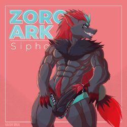 absurd_res anthro balls big_penis genitals hi_res kaishi_brek male muscular muscular_male nintendo penis pokémon_(species) pokemon pokemon_(species) smile solo solo_male video_games zoroark