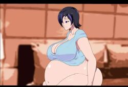 1girls angry animated ass bed bedroom belly belly_sounds big_ass big_belly big_breasts black_hair bloated_belly blue_shirt breasts cleavage edit embarrassed fart fart_cloud farting female female_only gas gasping gassy grunting huge_belly hyper_fart looking_at_viewer looking_away mp4 nounsthesame original original_character pregnant purple_eyes purple_streak sad shirt short_hair sound sound_edit streaked_hair video