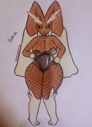 big_breasts big_nipples black_clothing breasts brown_fur brown_nipples bunnysuit easter_bunny female female_only half-closed_eyes legwear lopunny luanndrawing pokémon_(species) pokemon pokemon_(species) tongue_out