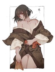 1boy androgynous black_hair blush bob_cut femboy fromsoftware girly japanese_clothes kimono kuro_the_divine_heir looking_at_viewer male male_only obi off_shoulder open_clothes open_kimono partially_undressed sekiro:_shadows_die_twice solo vetania